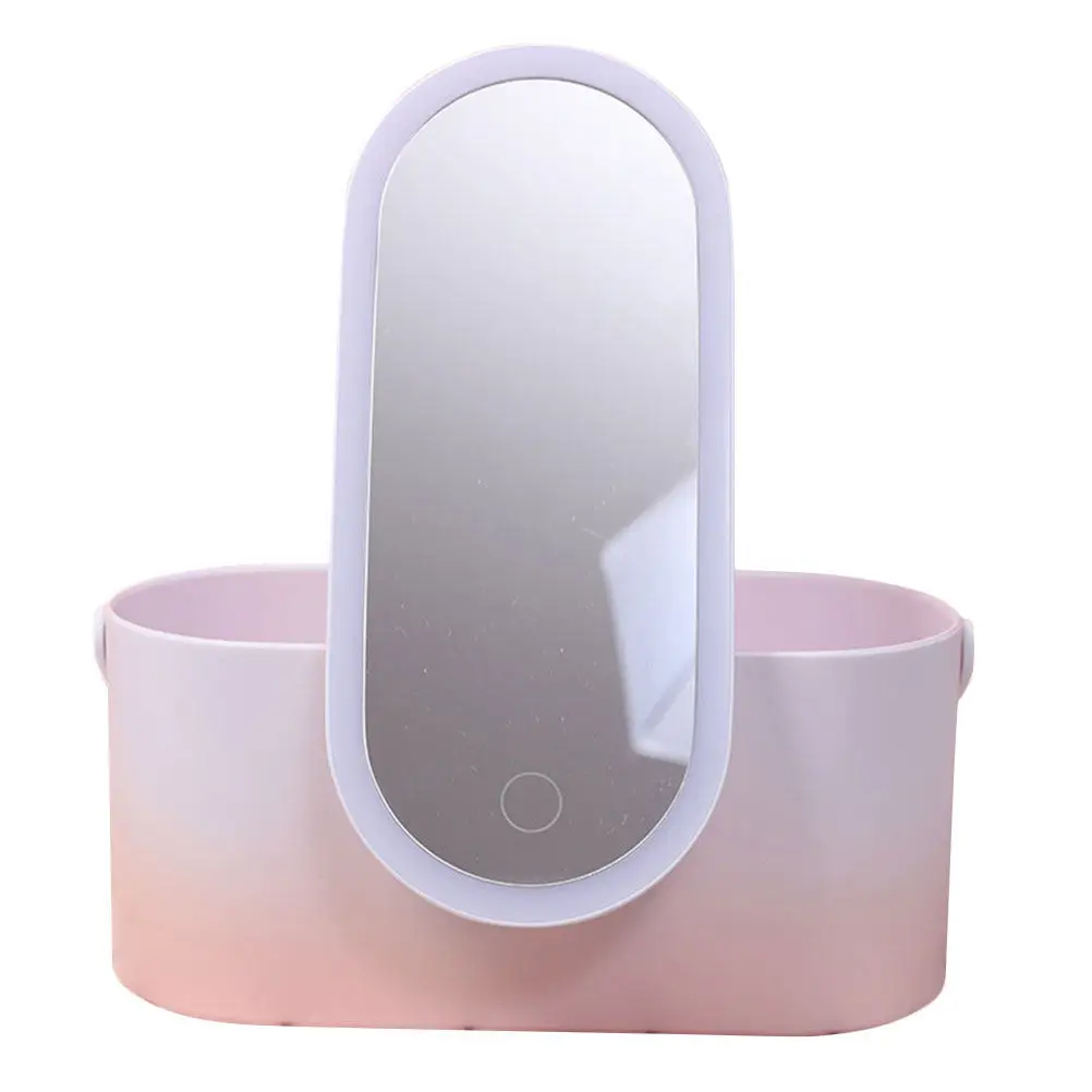 ABS Portable Organizer Makeup Storage Box Delicate Desktop Holder High Definition LED Light Mirror Suitable for Travel