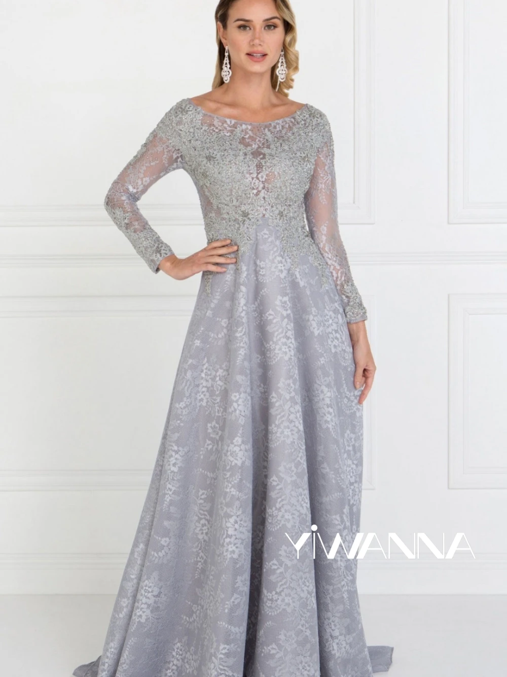 New O-neck Long Sleeve Mother Of The Bride Dress Graceful Beaded Lace A-line Evening Dresses For Formal Party Robe De Mariée