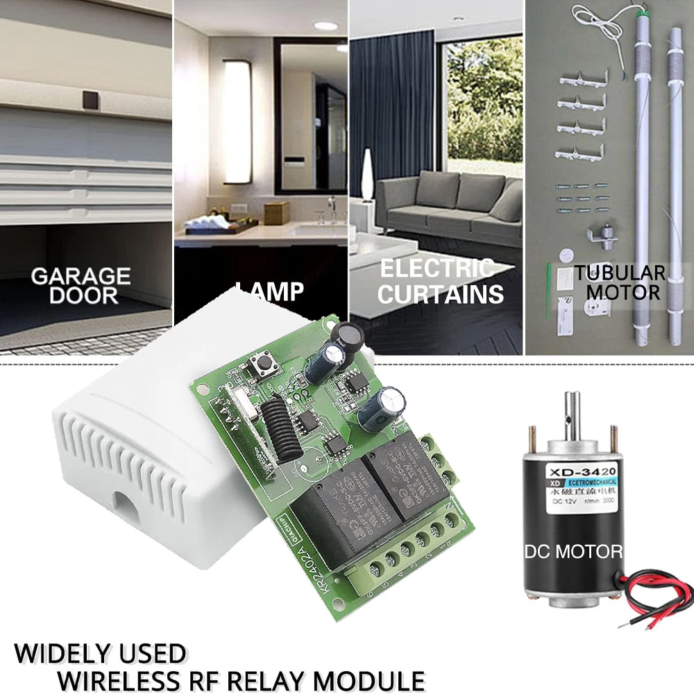 CENFAYA 433Mhz Universal Wireless Remote Control Switch DC 6V 12V 24V 30V 10A 2 Channels Relay Receiver Board 2 RF Transmitters