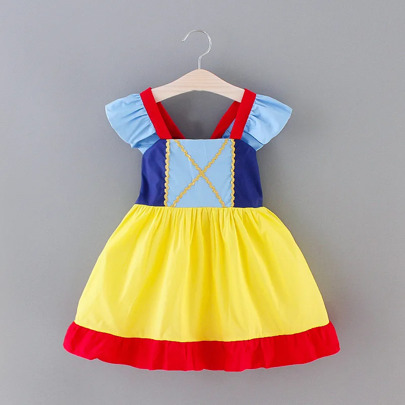 Summer camisole dress for girls rainbow color matching dance dress princess style small flying sleeve dress