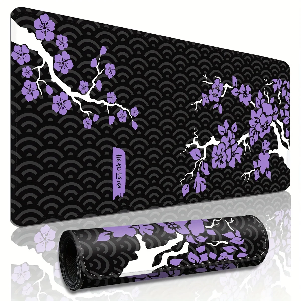 

Japanese-style Purple Floral Pattern Oversized Mouse Pad with Stitched Edges,Washable Surface,1000×500,Non-Slip Base for Office