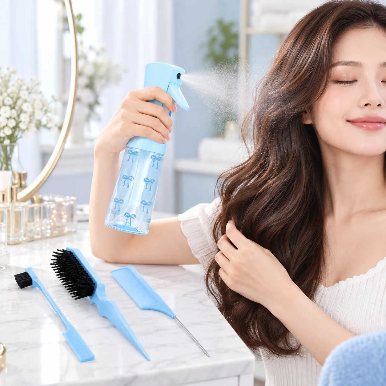 Hair Styling Tools Set Lightweight Edge Brush Teasing Brush Rat Tail Comb Spray Bottle Hair Care Kit Salon Beauty Accessories