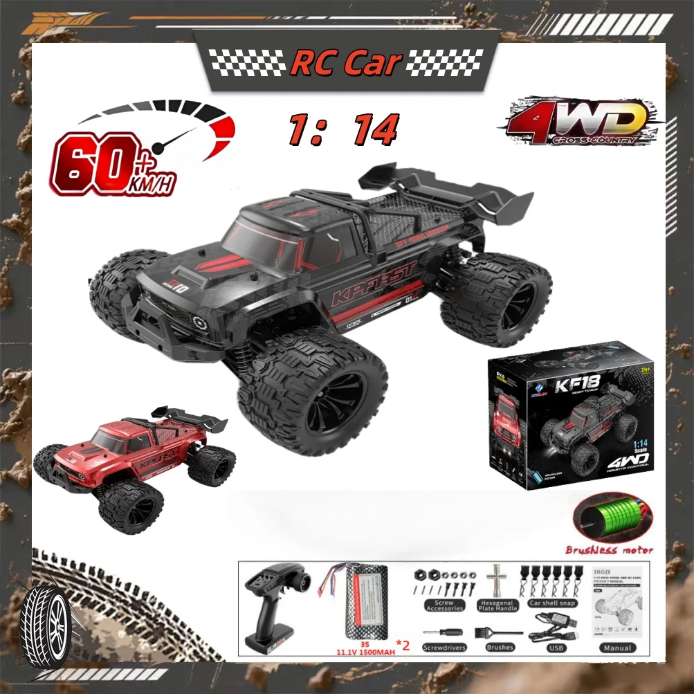 

KF18 1:14 4WD RC Car Внедорожный гоночный высокоскоростной бесщеточный двигатель 2,4G Автомобили с дистанционным управлением Грузовик 75 км/ч Грузовик со светодиодной подсветкой Игрушка