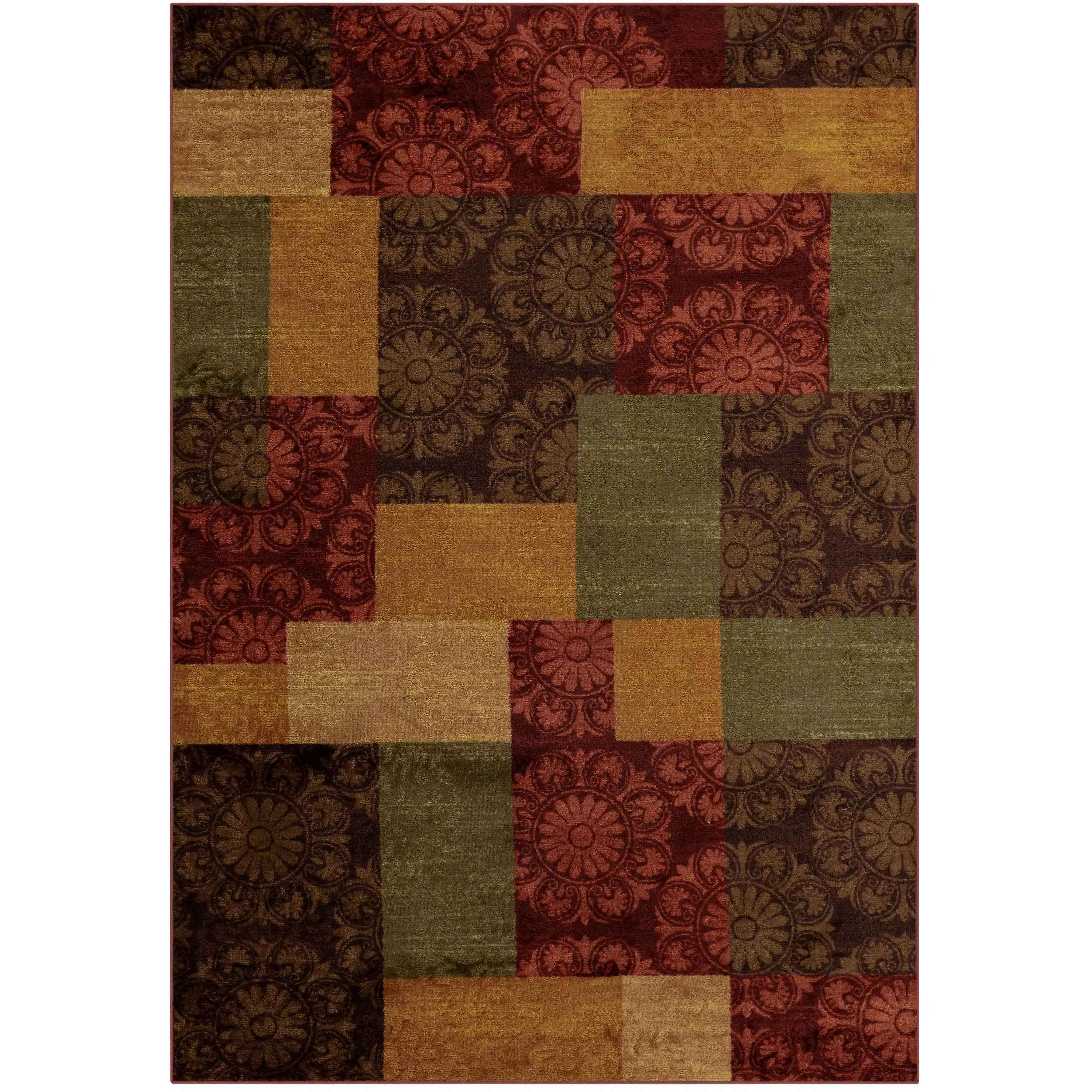 

Коврик для внутреннего помещения с красным принтом Transitional Medallion Block, 5 x 7 футов