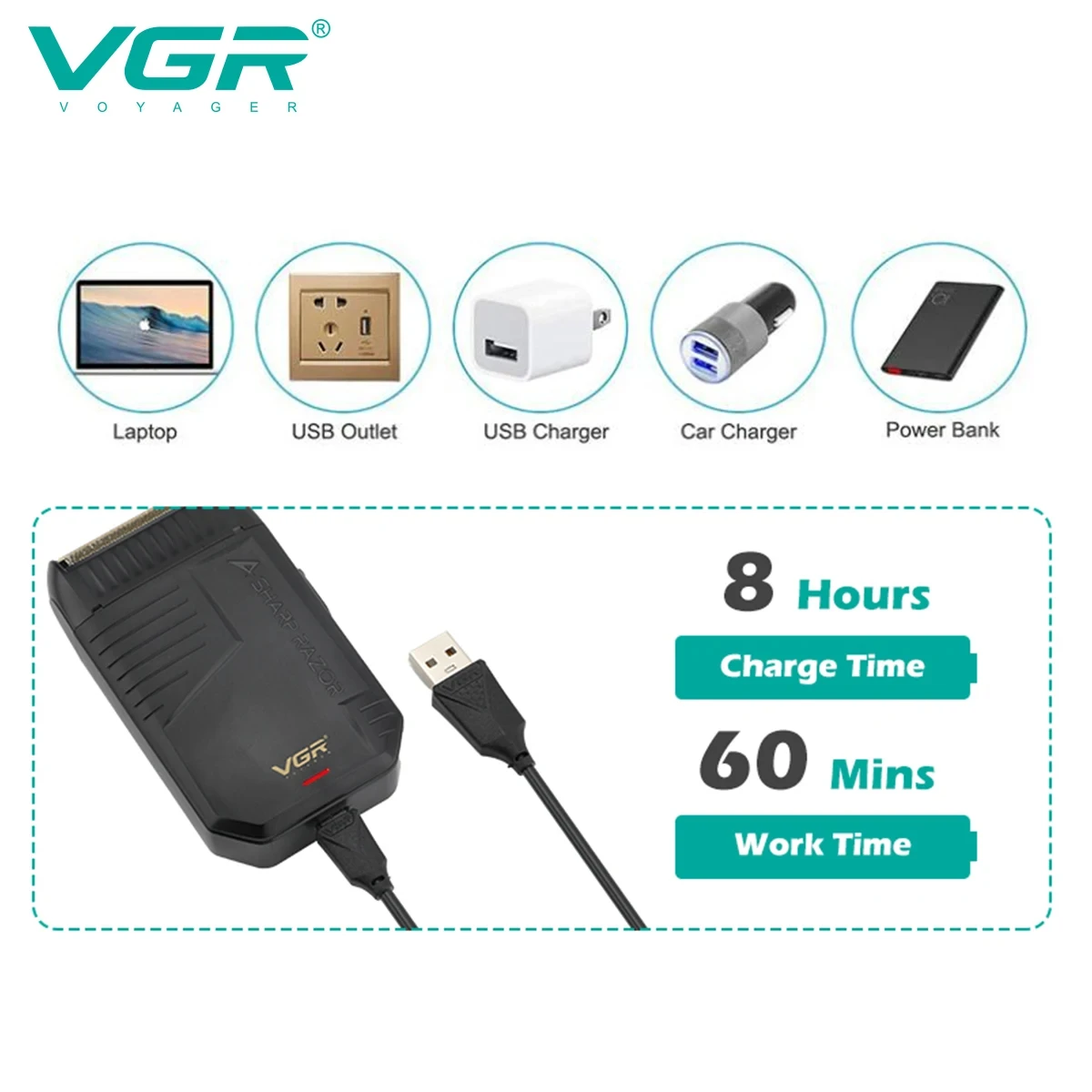 VGR V-375 Men's Convenient Mini Shaver, Reciprocating Strong Power Shaver, Household Hair Trimming and Whitening Device image 5