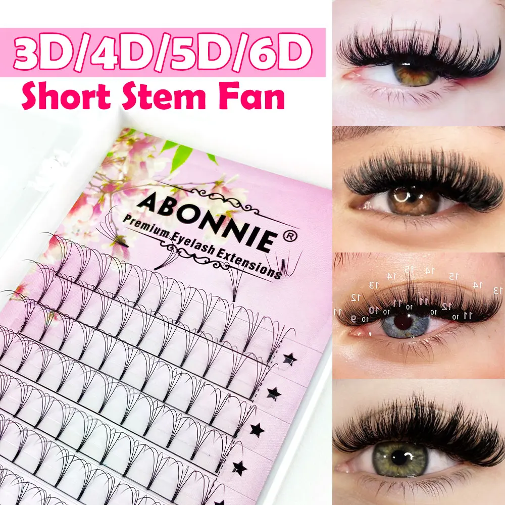 ABONNIE Ventiladores estreitos pré-fabricados 3D/4D/5D/6D Haste curta Ventilador de volume russo Cils profissionais Cílios fofos