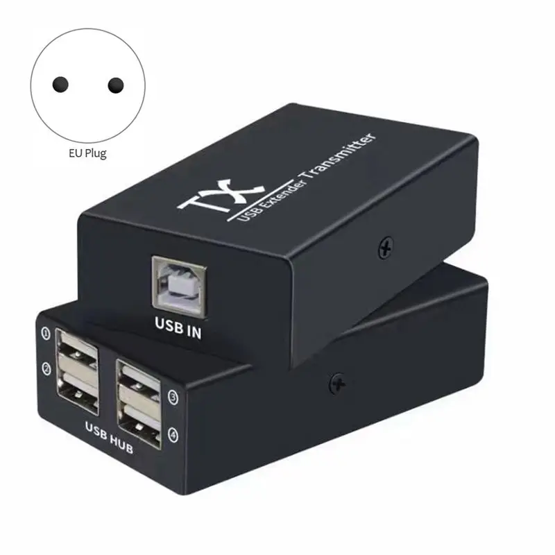 DT21 120M USB Extender 4 Port USB 1.1 Hub over RJ45 Ethernet, UTP Extension Transmitter Receiver, EU Plug