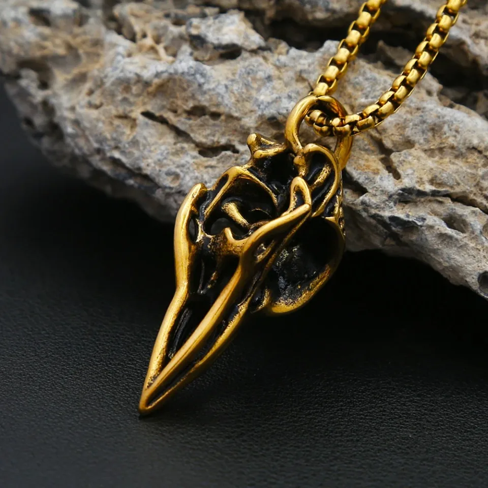 خمر الغراب الجمجمة قلادة قلادة 316L الفولاذ المقاوم للصدأ القوطية القلائد للرجال ارتداء اليومي مجوهرات الحفلات هدايا بالجملة