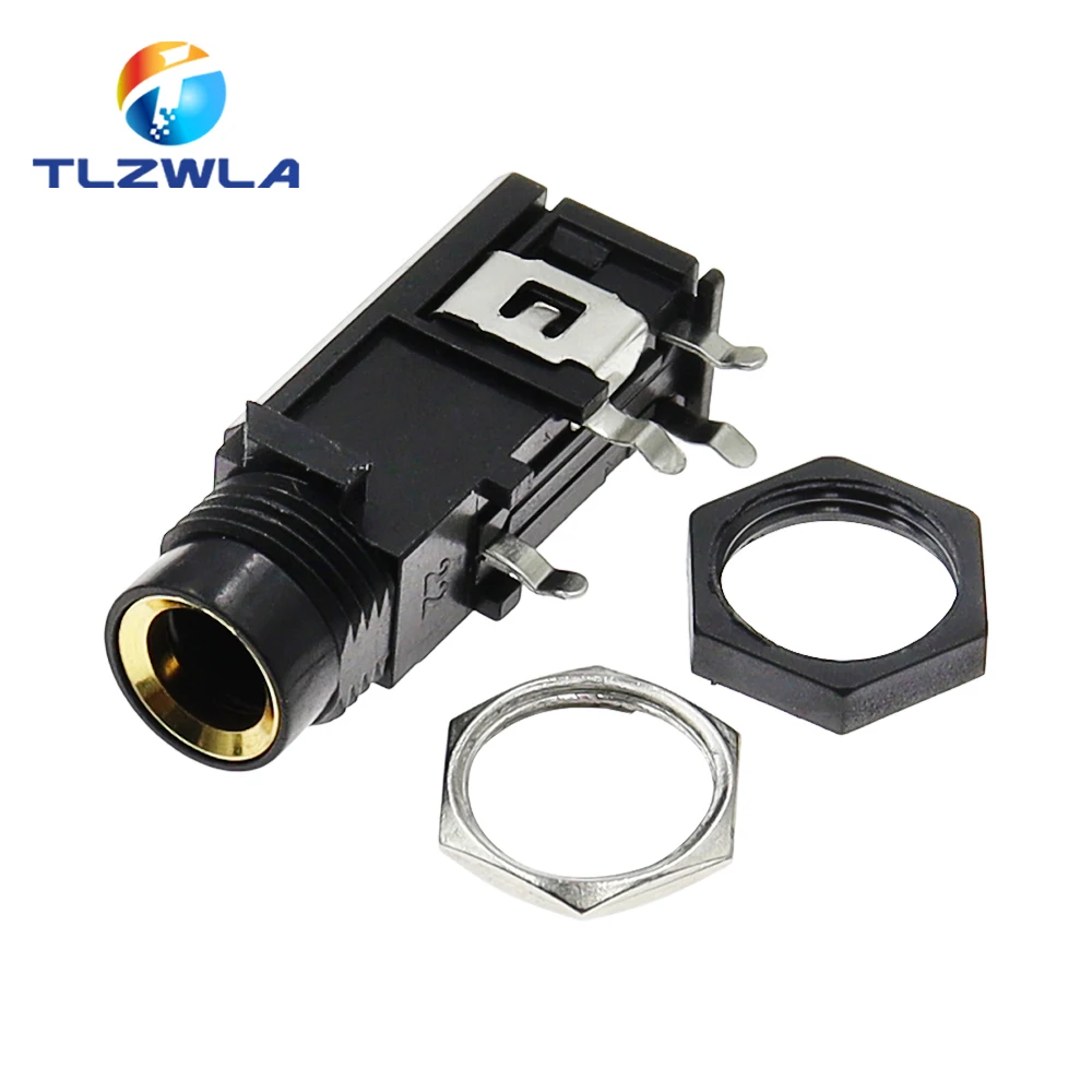 5PCS DIY 6.35mm / 6.5mm Jack Gold Plated 4P Stereo Dual Channel Microphone Socket 6.35 /6.5 Audio Straight jack Connector