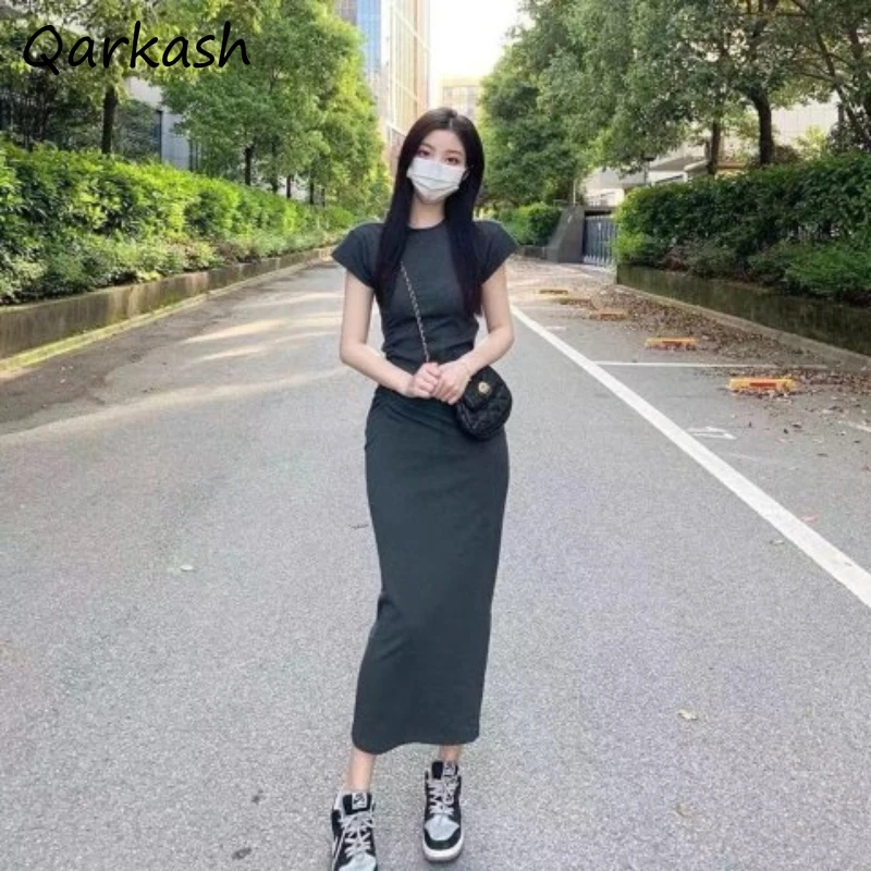 

Women Elegant Maxi Dresses Tight Solid Colors Comfortable Summer Breathable Korean Style Commuter Casual Temper Fashionable Ins