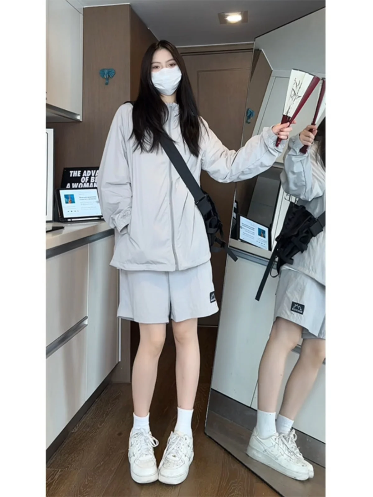 

Men's Summer Thin Ice Silk Sun Protection Clothing Set Casual Loose Fit Long Sve Zipper Closure Color Outdoor Jaet