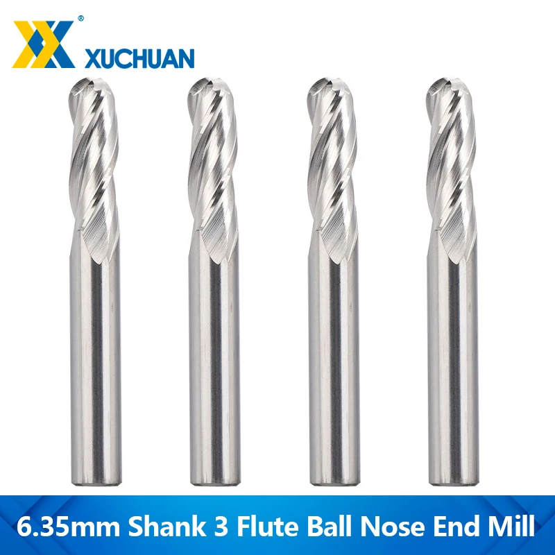 

XUCHUAN 1PC End Mill 6.35mm Shank Carbide Ball Nose End Mill 3 Flute CNC Router Bit For Woodworking Tool Spiral Milling Bit