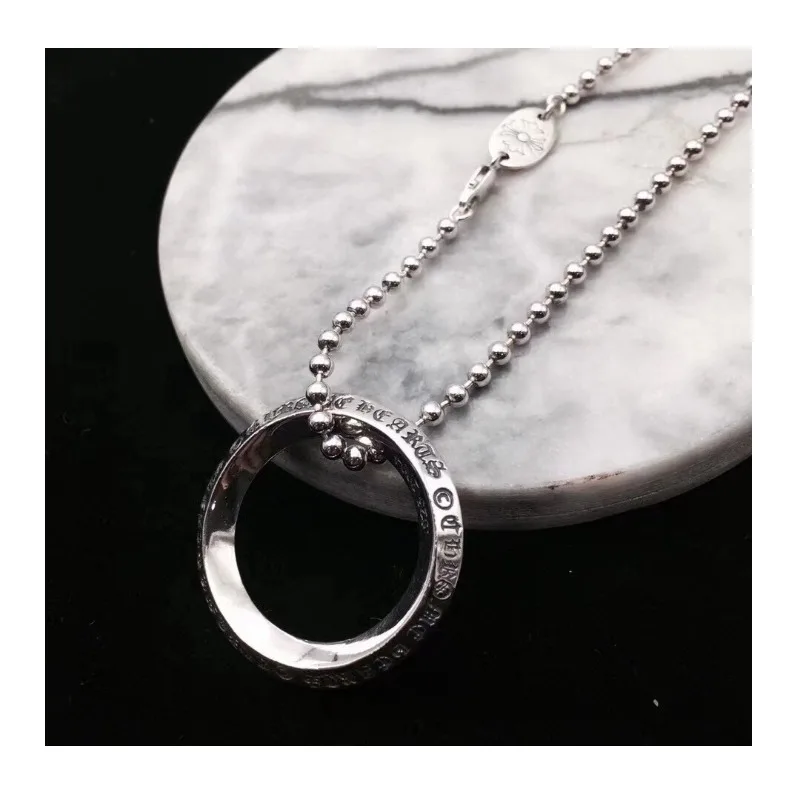 

Thai Silver Personality Punk Retro Ring Pendant Necklace Letter Men and Women Couple Sweater Chain Round Bead Chain
