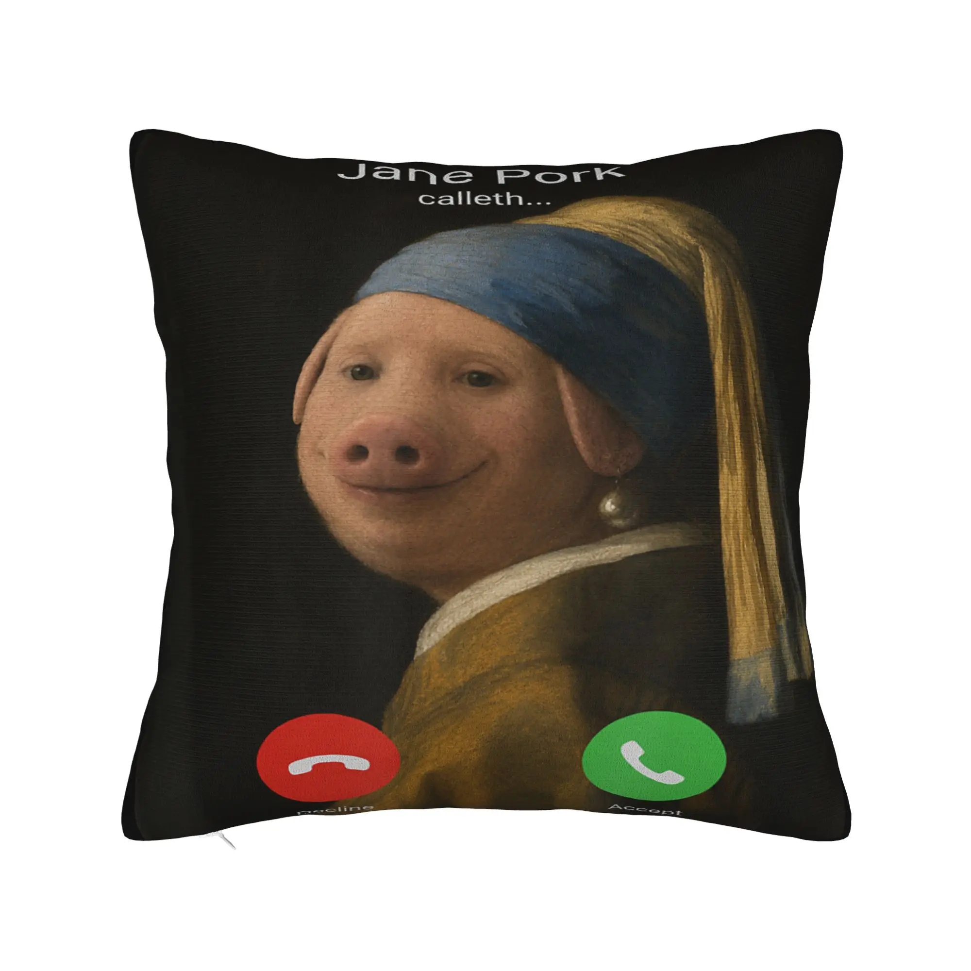 Pillow Case John Pork Girl with a Pearl Earring Vermeer Funny Meme Viral Comfy Pillow Cover For Sofa Home Decoration Pillowcases