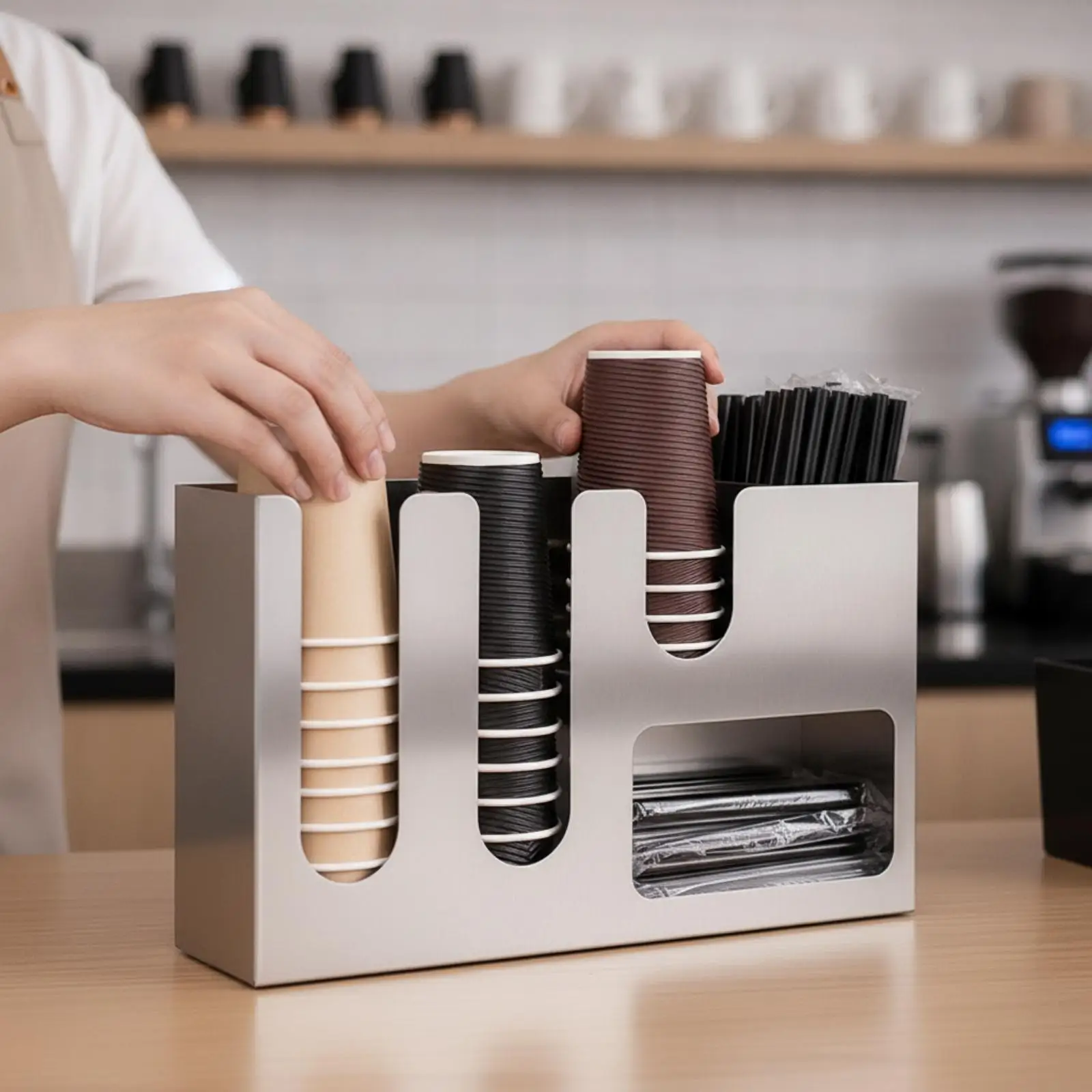 Countertop Straw Rack Organizer for Cup Storage and Beverage Station Supplies Holder