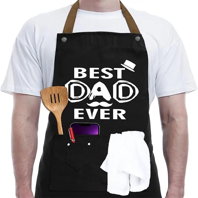 Fashion Interesting Printed Kitchen Apron Dad Father's Day Gift Man BBQ Cooking Chef Apron 3 Pockets Unique Birthday Gifts Apron