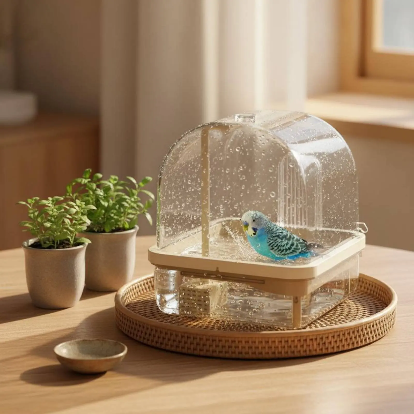 Hanging Avian Shower Transparent Panoramic View Enclosed Avian Bathing Box Parakeet Bath House Easy to Disassemble Pet Supplies