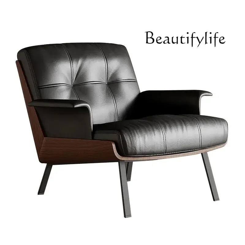 

Italian single leather sofa chair designer high-end light luxury backrest bedroom balcony living room leisure chair