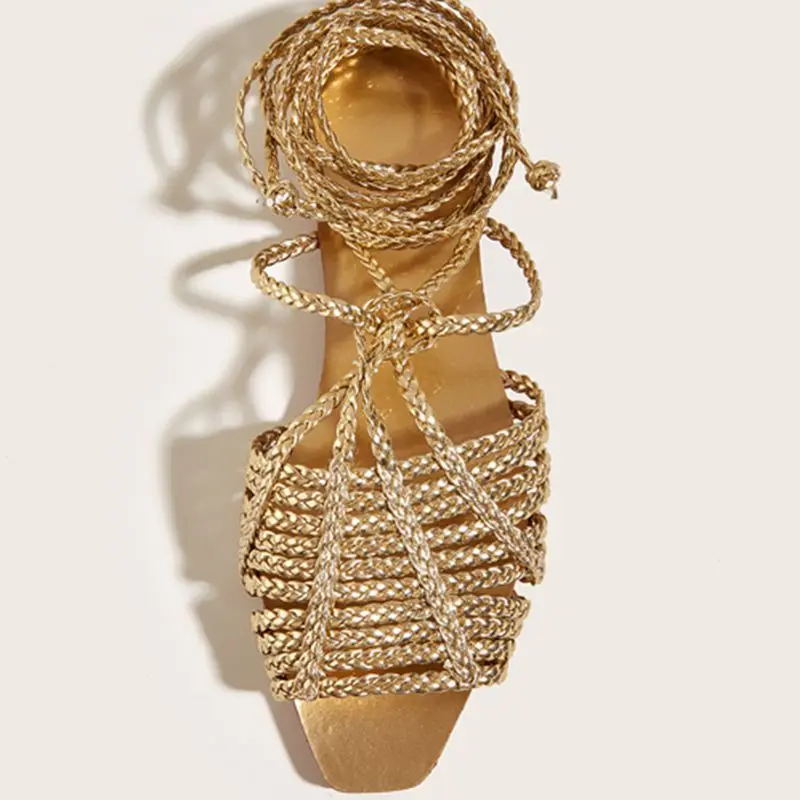 Fashion Womens Shoes 2024 All-Match Female Sandal Open Toe Large Size Strappy Heels Luxury New Girls Flat Peep Summer Big Beige