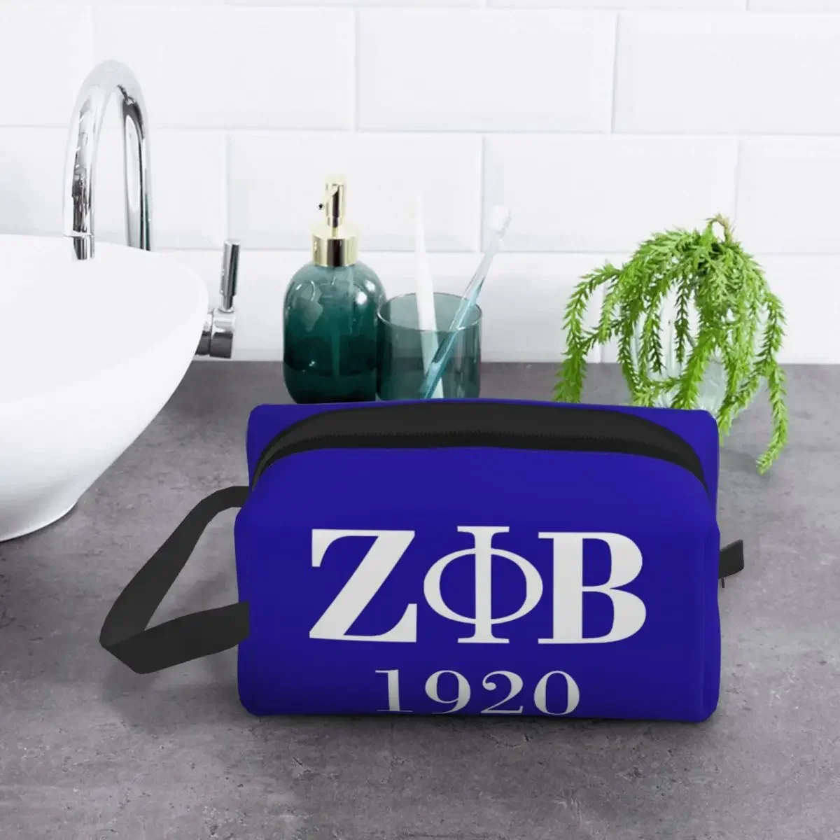 Custom Zeta Phi Beta Sorority Logo Toiletry Bag for Women Greek Letter 1920 Makeup Cosmetic Organizer Lady Storage Dopp Kit Box