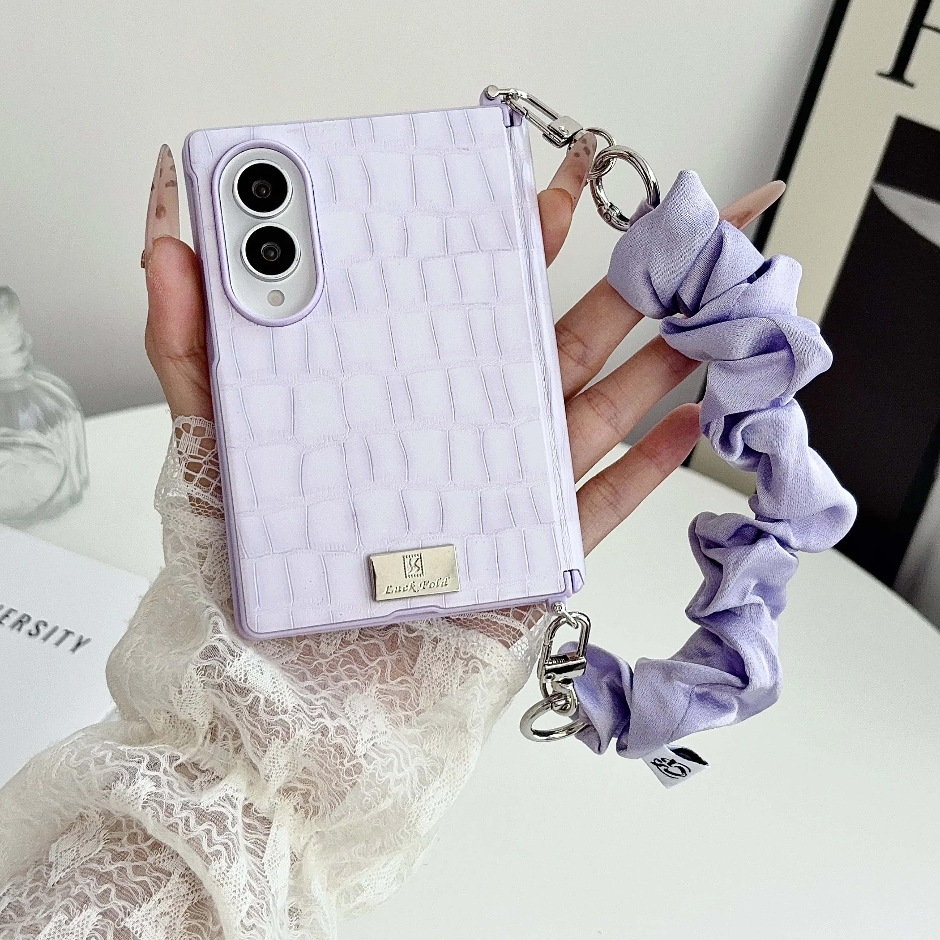 Luxury Elegant Crocodile Patterned Leather Case for Samsung Galaxy Z Fold8 Fold 8 Shockproof Hinge Protection With Strap Cover