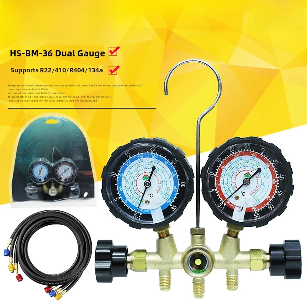 Brass Dual Manifold Gauge Set For R134a R404A R410A R-efrigerant Charging High Low Pressure HVAC Tool