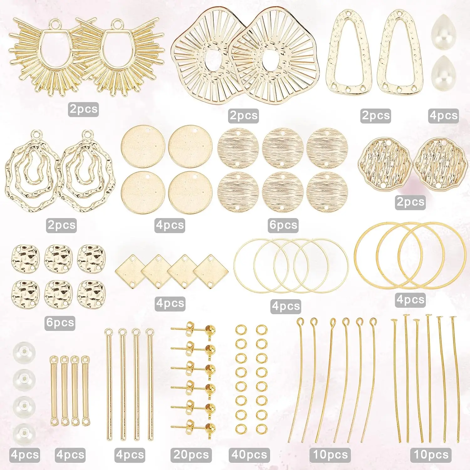 1 Box DIY 10 Pairs Flat Round Charms Geometry Earring Making Starter Kit Stamping Blanks Round Linking Charm Circle Links