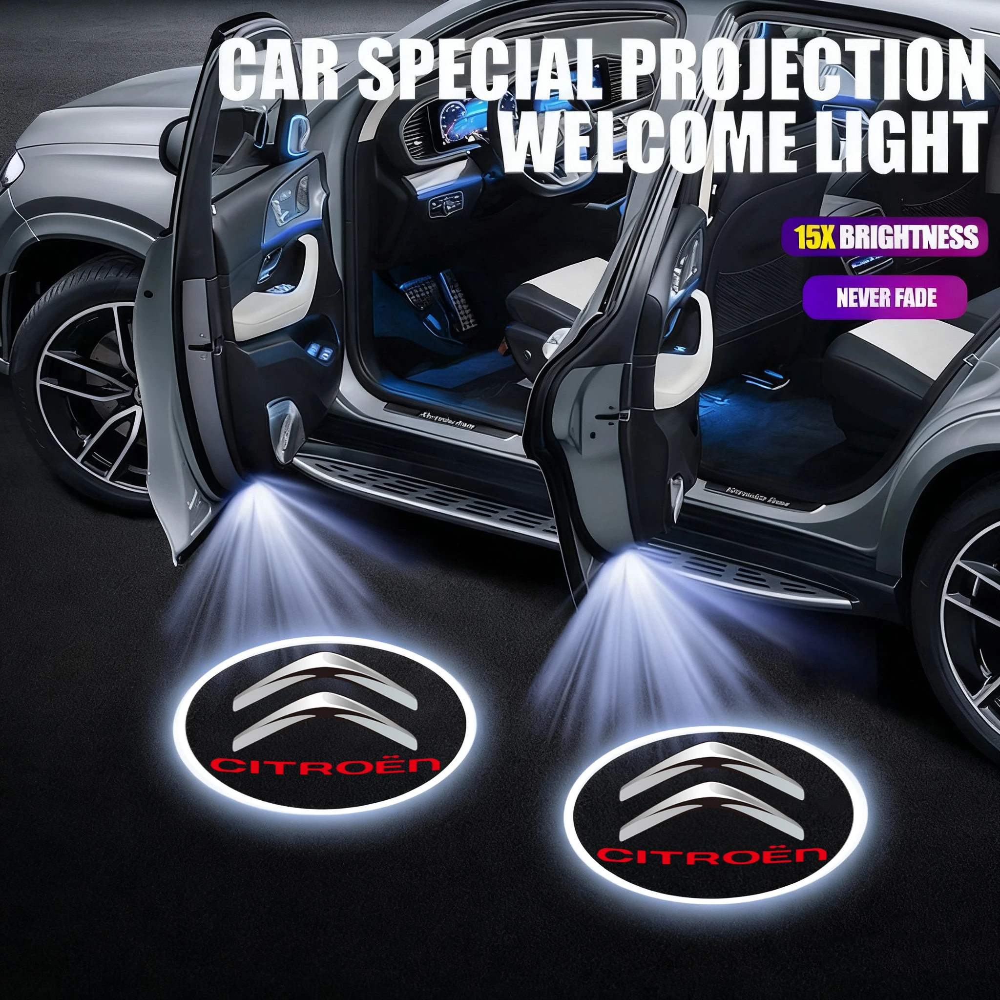 1/2 Peças Luz de Cortesia LED HD para Porta de Carro, Projetor de Luz de Boas-Vindas para Citroen C3 C4 Picasso DS Berlingo Cactus C6 C8 C1 C2 C4L