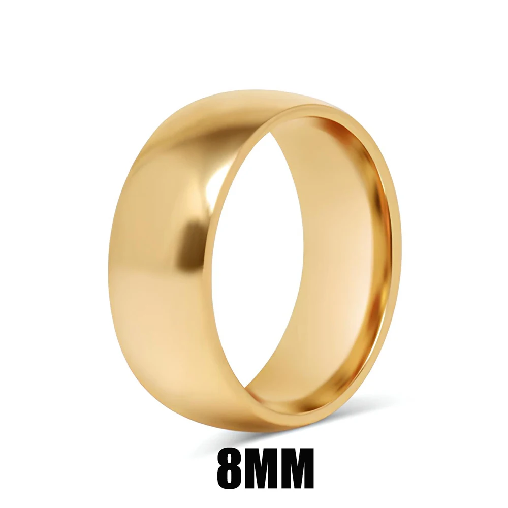 Einfache 8-mm-Ringe aus Edelstahl für Damen, trendiger, 18-karätig vergoldeter, wasserdichter Schmuck, Geschenk für die beste Freundin, verblasst nicht