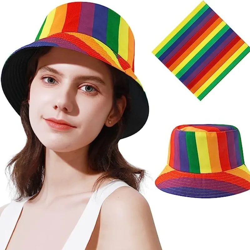 

Rainbow Plaid Tartan Bucket Hats For Women Fashion Spring Summer Rollable Striped Fisherman Sun Cap