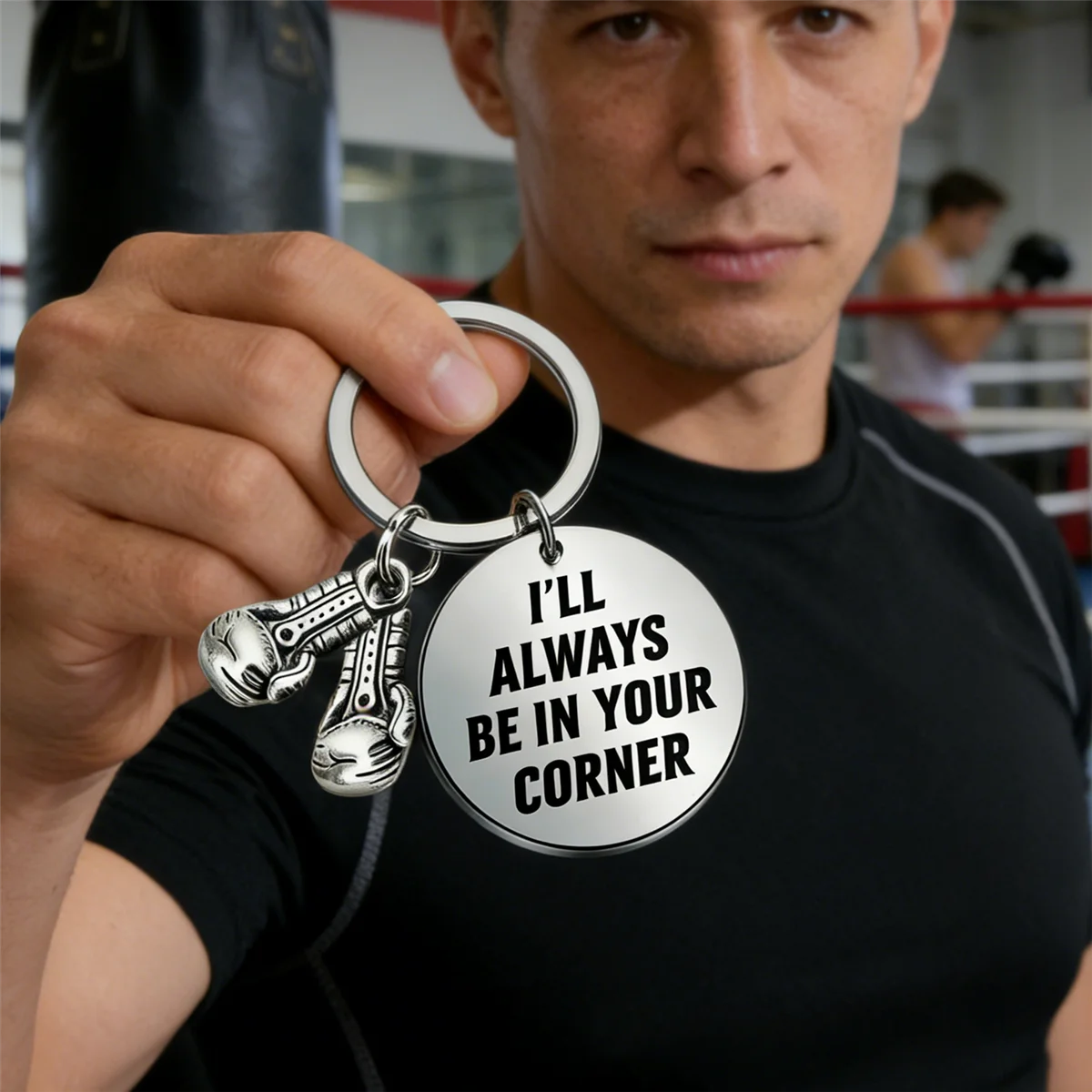 1PC Boxer Keychain I'll Always Be In Corner Boxing gloves Key Chain Boxing Trainer Club Team Member Keyring for Son Dad Families