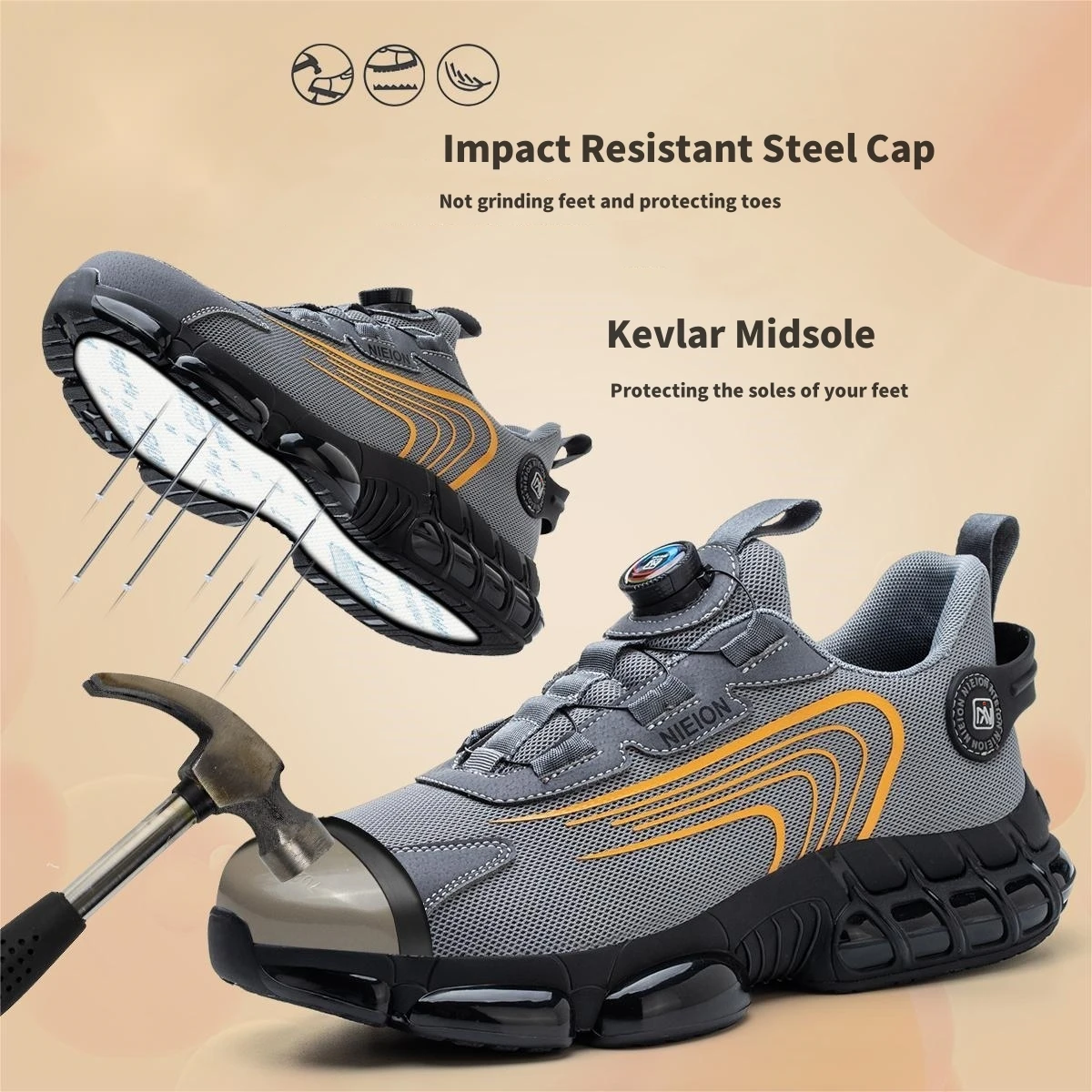 Rotating Buttons Work Safety Shoes Work Sneakers Men Protective Shoes Puncture-Proof Indestructible Shoes Security Boots