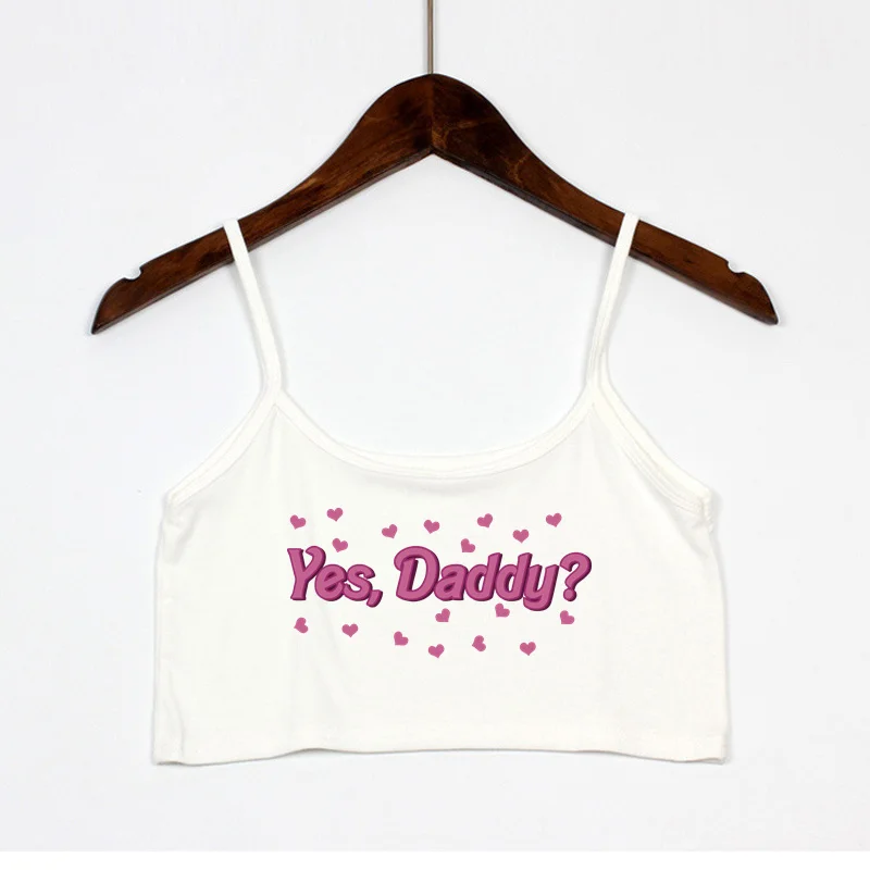 YES DADDY Cute Little Hearts Summer Women\'s Crop Top Sexy Elastic Cotton Camis Sleeveless Short Tank Top Bar Tops Women