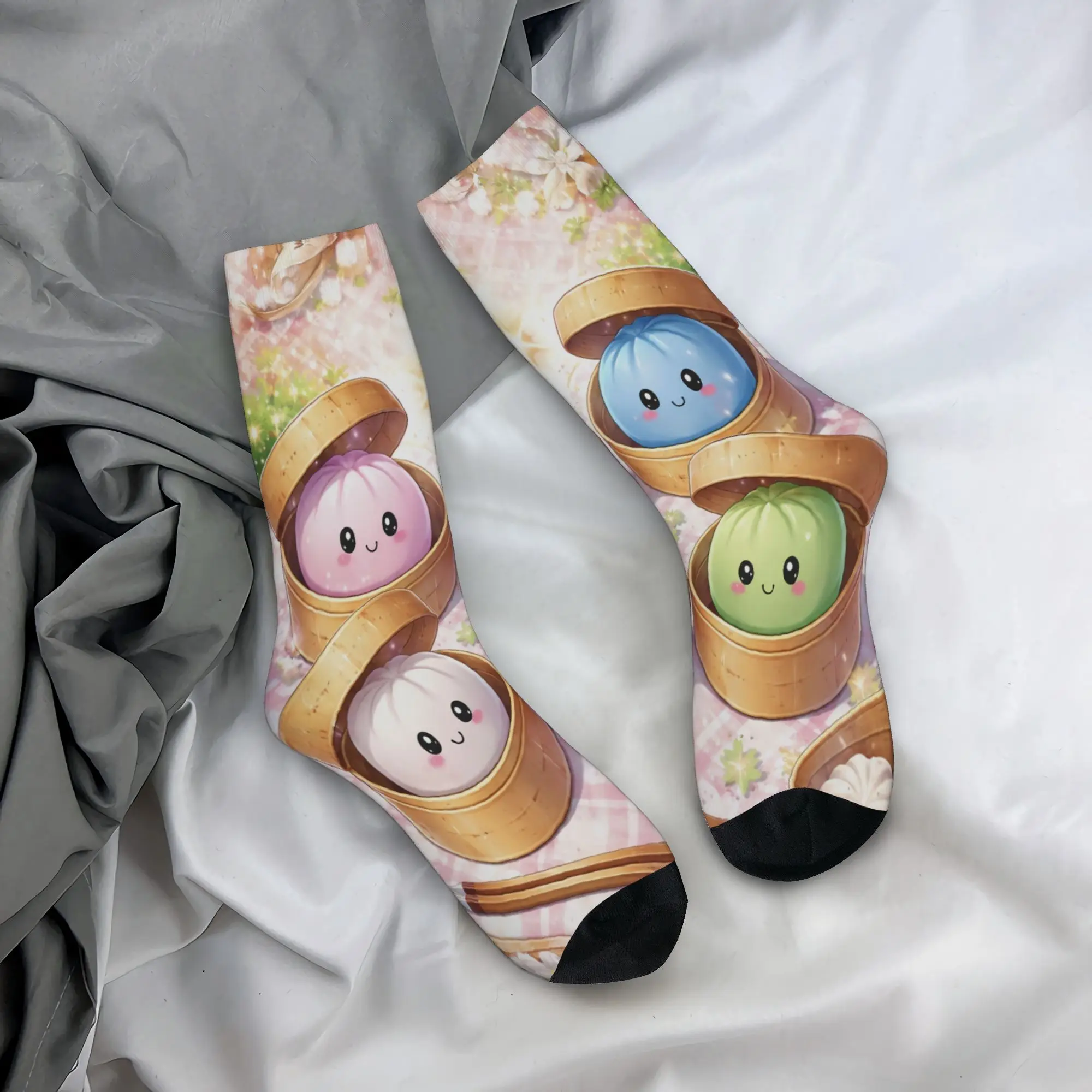Cartoon Dumpling Middle Socks for Women Men Accessories All Season  Cotton Middle Tube Socks Non-slip