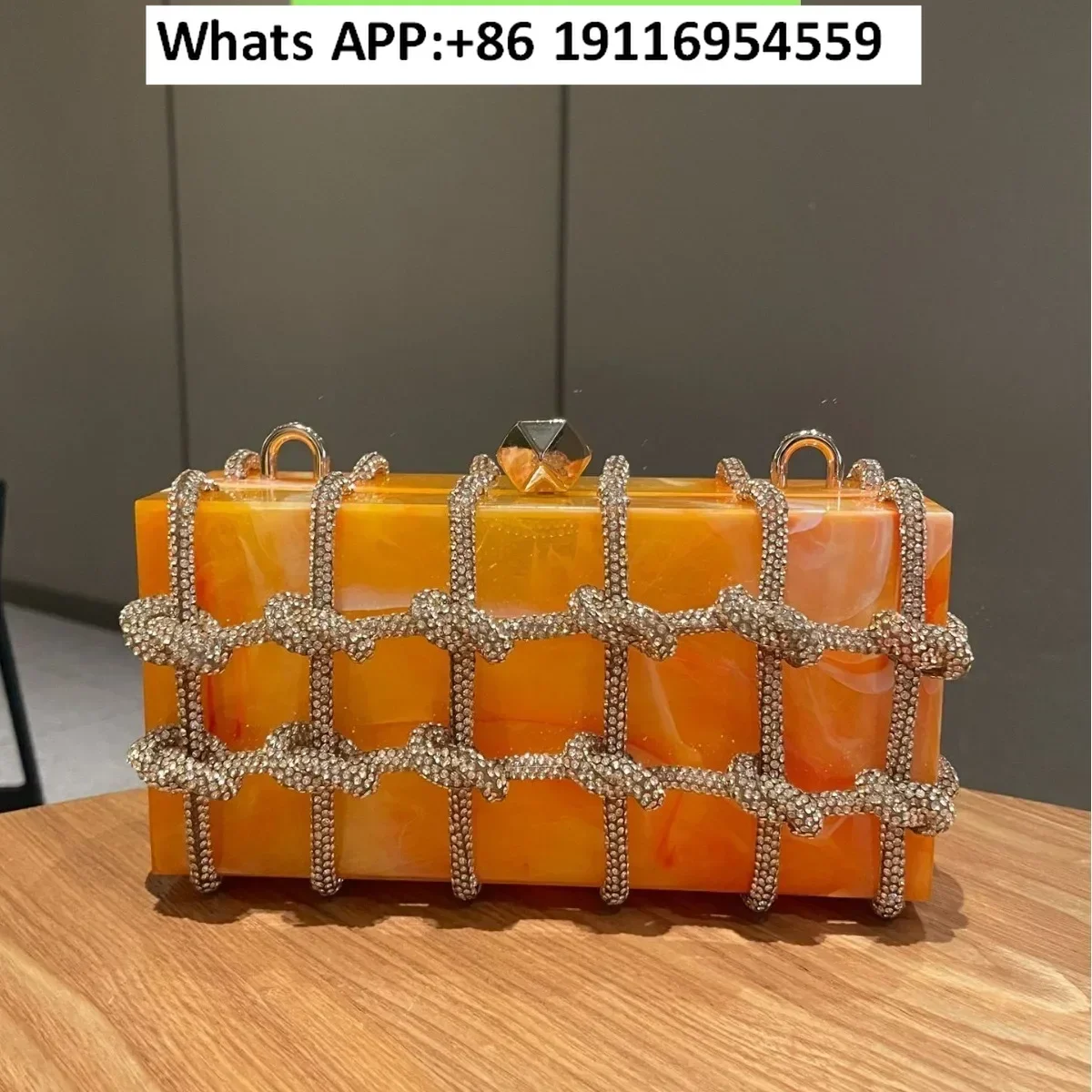 

French Cloud Marble Acrylic Box Diamond Handwoven Banquet Women's Bag Handheld Crossbody Women's Bag