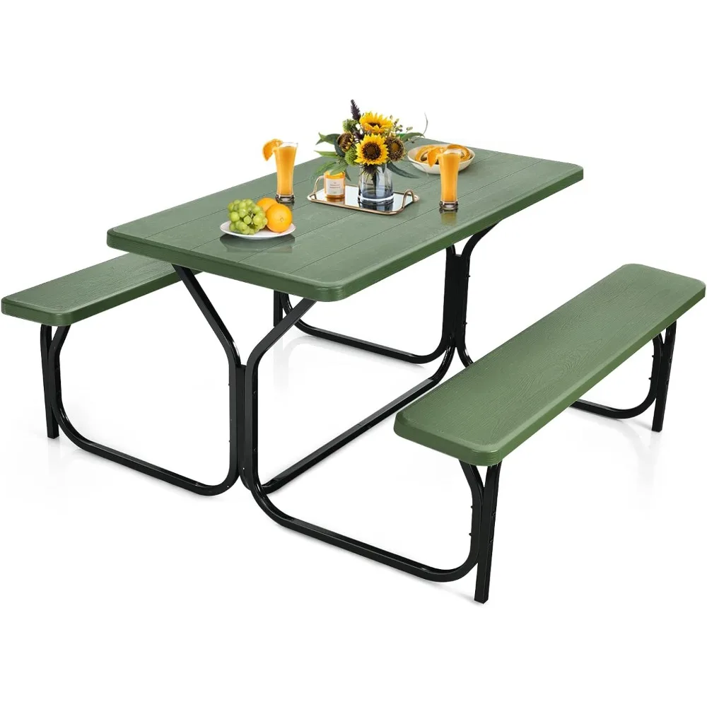 

Набор скамейки для стола для пикника, расширенный прямоугольный стол для пикника 59 дюймов, уличный стол и скамейка со стальным каркасом и текстурированным планшетом по дереву