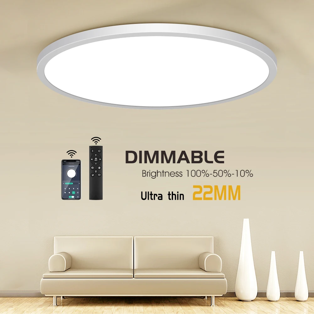 0.9inch Ultra-thin Ceiling lamp Smart APP/Remote Control LED Ceiling Light for Room Dimmable Panel light for Living Room Kitchen