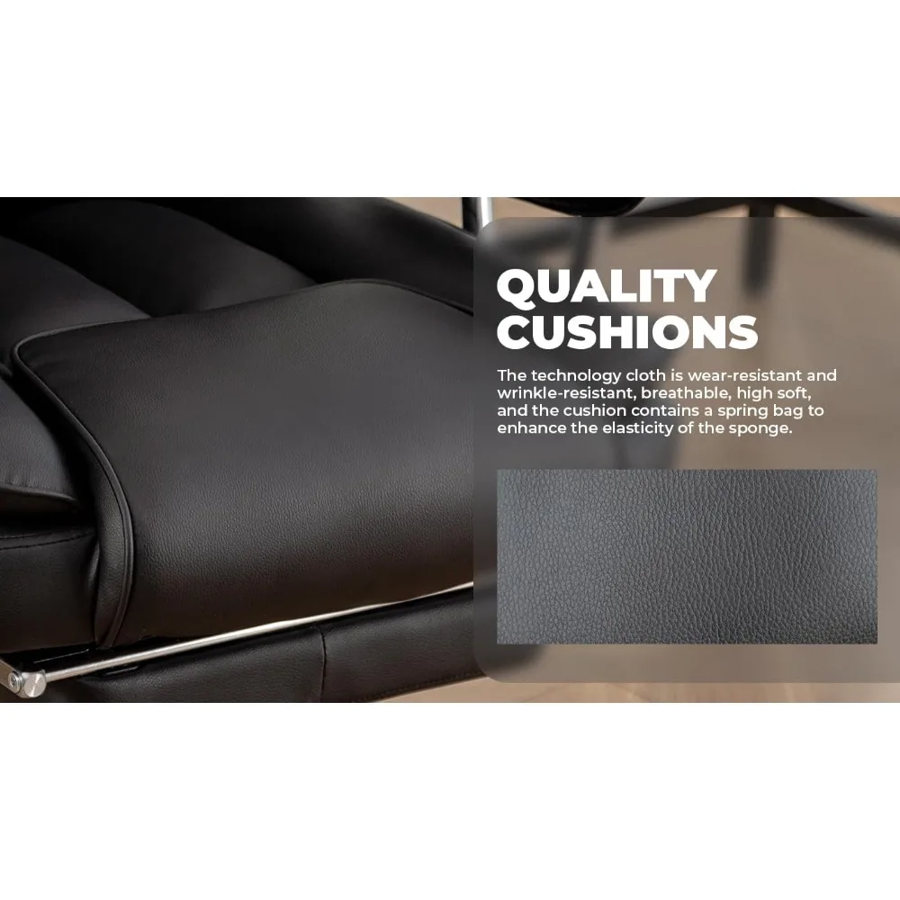 كرسي مكتب Warmiehomy 500LBS عالي التحمل - كرسي تنفيذي كبير وطويل من جلد البولي يوريثان مع مسند للقدمين، كمبيوتر مريح للاستلقاء
