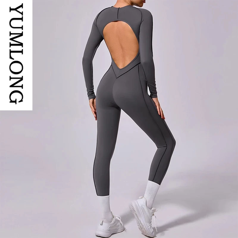 

Women Yoga Bodysuit Long Sleeve Activewear Gym Fitness Set Sportswear Rompers Workout Overalls Stretch Casual Apparel 2025