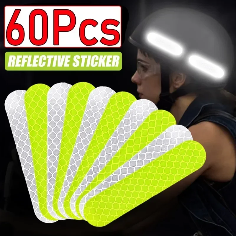 Pegatinas reflectantes de advertencia de seguridad universales para coche, pegatinas para casco de motocicleta, piezas de coche, 10-60 Uds.