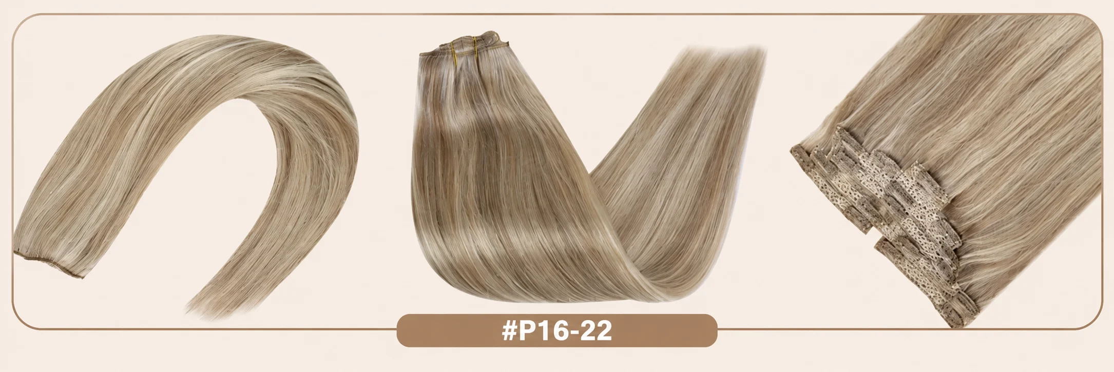 VeSunny Clip-in-Haarverlängerungen, Echthaar, blonde Clip-in-Haarverlängerungen # 16/22 Echte Perücke mit doppeltem Schuss, seidig gerade – Detail 12