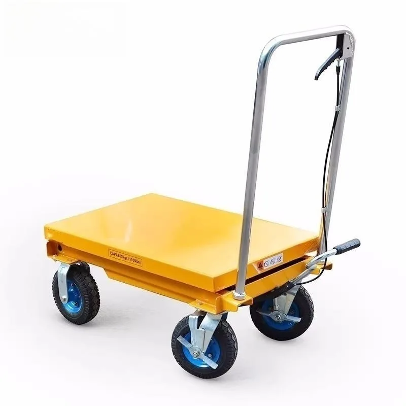 Outdoor off-road rubber inflatable solid large wheel manual hydraulic platform loading and unloading truck mobile