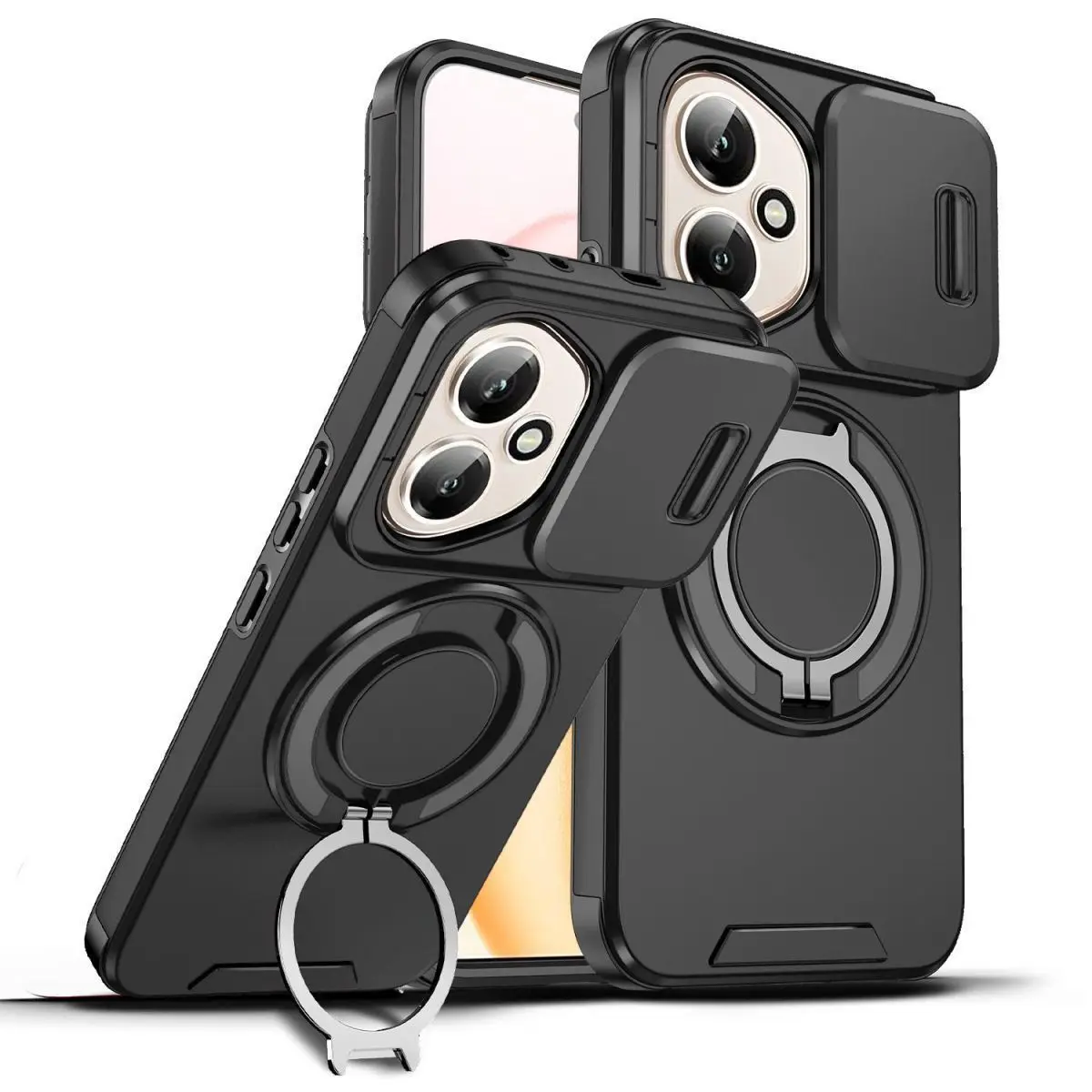 Coque de protection coulissante pour objectif d'appareil photo, antichoc, pour Honor 400 5G 360 ° Coque arrière antichoc avec support rotatif et béquille