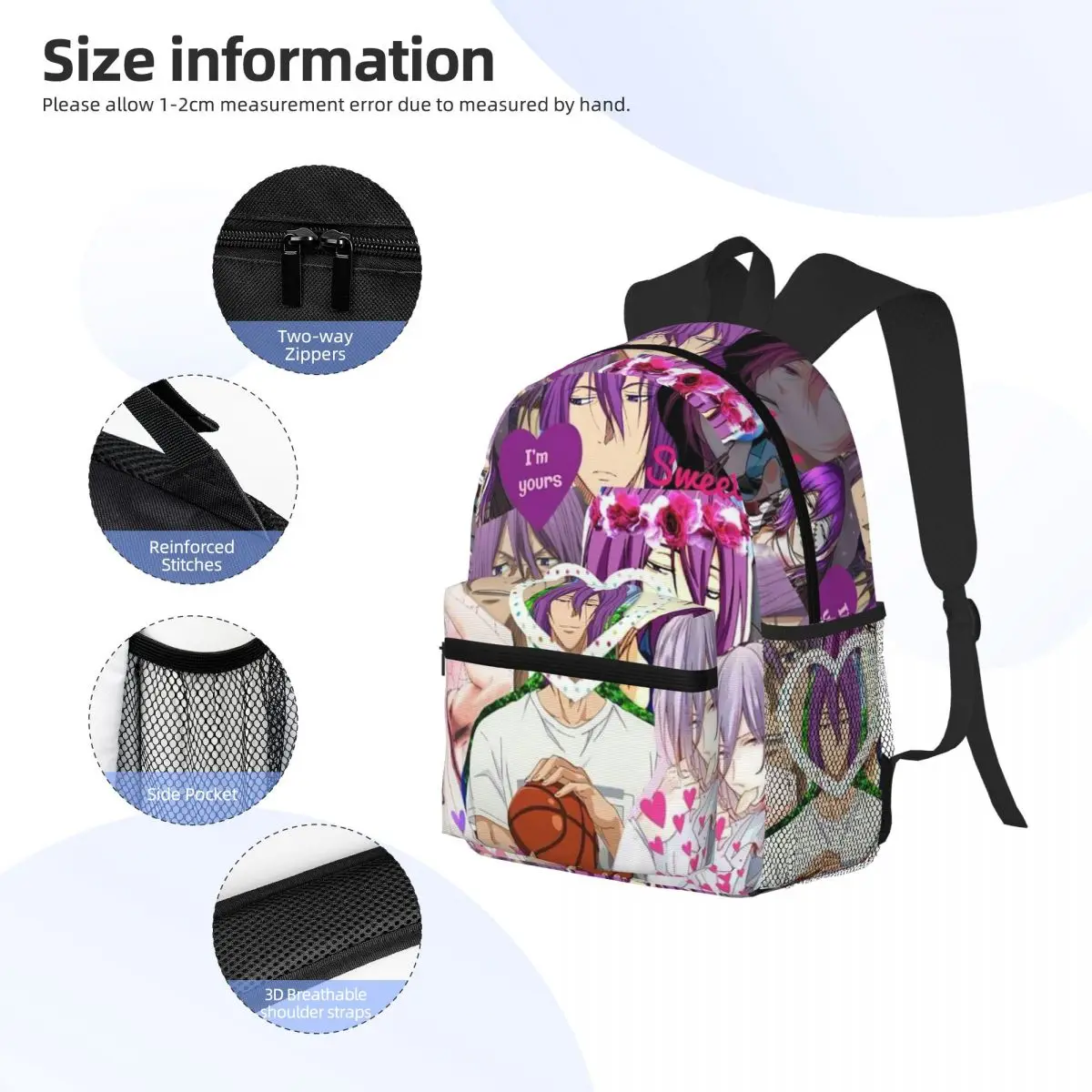Anime Basketball Kuroko No Basket Murasakibara Atsushi Student Backpack School Bag Daypack for Men Women Bookbag Shoulder Bags