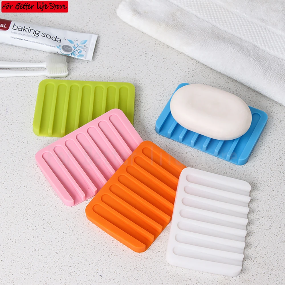 1 piece Soap Rack Anti-skidding Home Improvement Silicone Flexible Bathroom Tray Soapbox Soap Dishes Plate Holder Tray