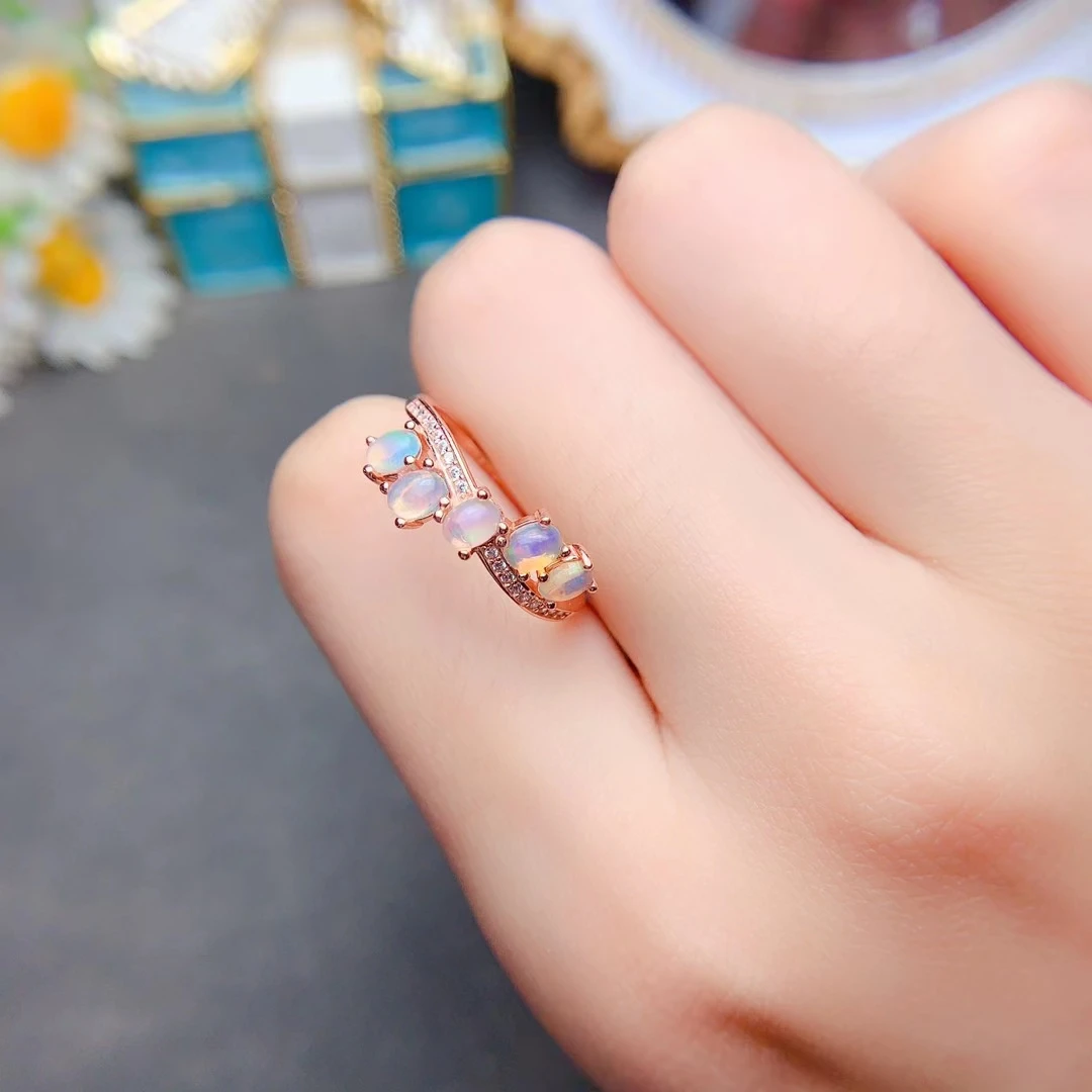 Australia Opal Ring for Woman 3mm*4mm Total 0.6ct Natural Opal 925 Silver Ring with 3 Layers 18K Gold Plating