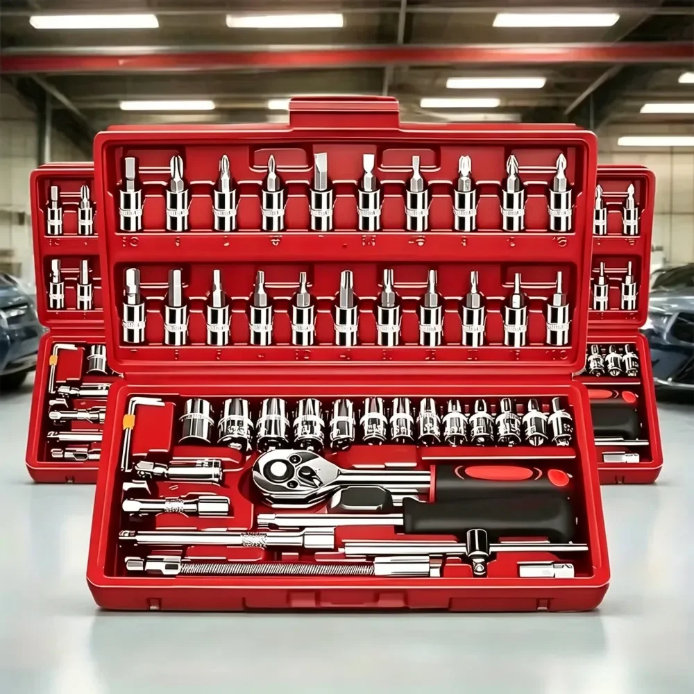 46Pcs Socket Wrench Set Ratchet Screwdriver Bit Kit Auto Repair Hand Tool Set for Bicycle Maintenance Household MechanicalRepair