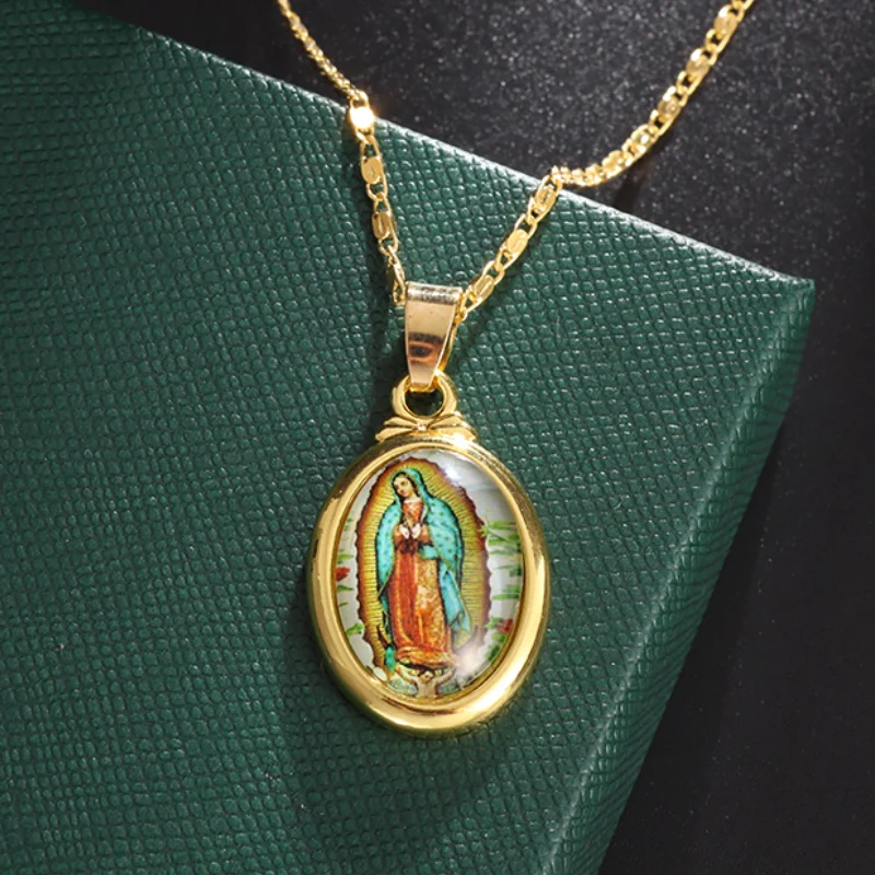 Classic Christian Virgin Mary Multicolor Beaded Pendant for Men Women Prayer Rosary Necklace Religious Amulet Guardian Gift