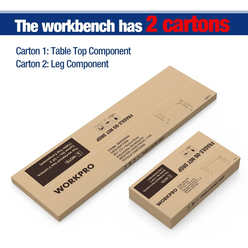 WORKPRO 72" Adjustable Workbench, 3000 LBS Load Capacity Hardwood Garage Workbench with Power Outlets, Rubberwood Top