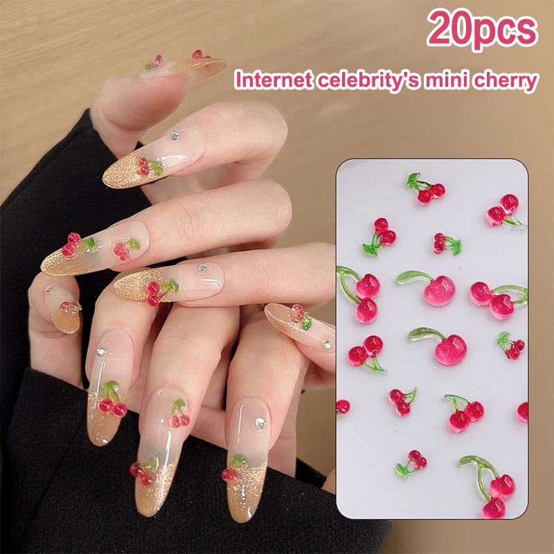 20個入り スイート3Dミニレッドチェリーネイルアートアクセサリー レジンフルーツネイルチャーム ジュエリーネイルアートデコレーションパーツ DIYマニキュアツール